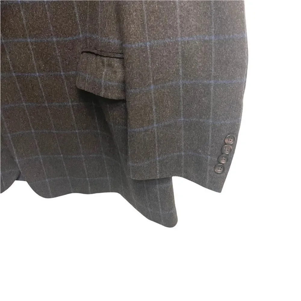 CAMBRIDGE Cashmere Button Front Blazer Brown Blue 48R